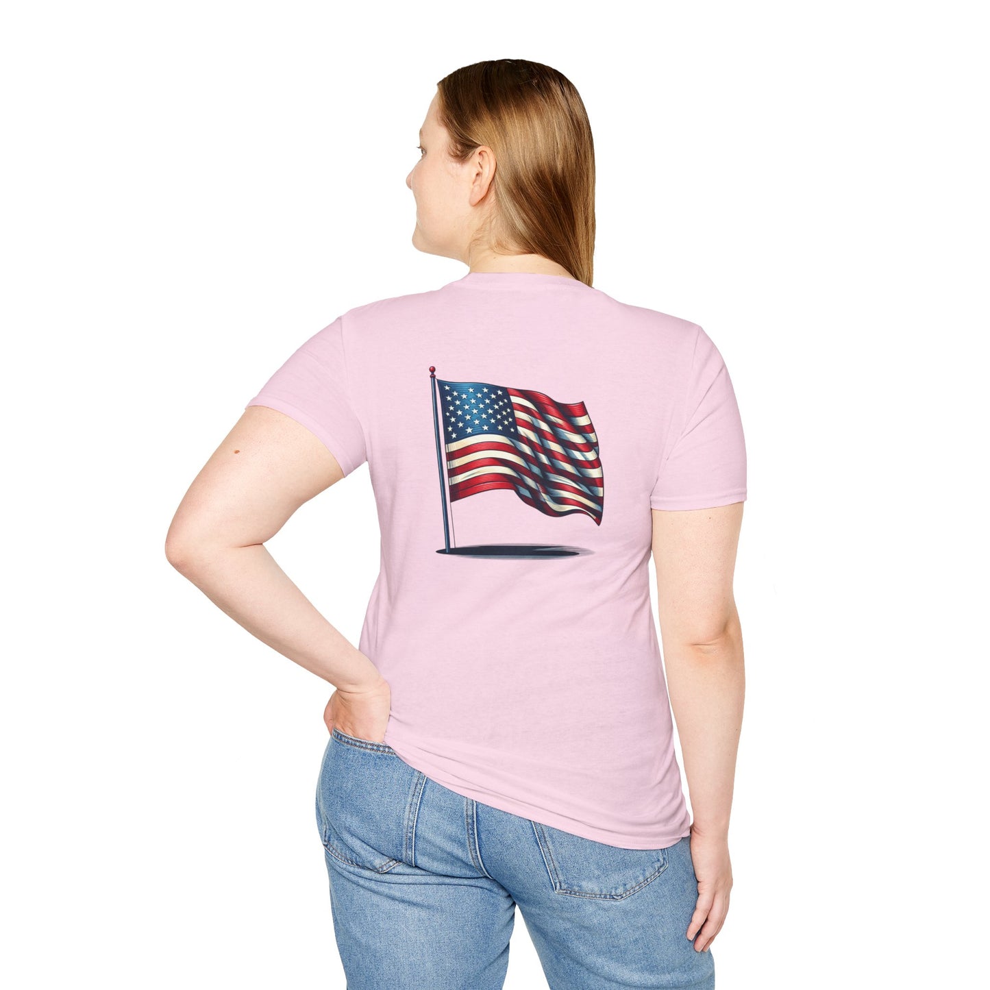 Patriotic Unisex Softstyle T-Shirt, American Flag Tee, USA Pride Shirt, Perfect for Independence Day, Casual Wear