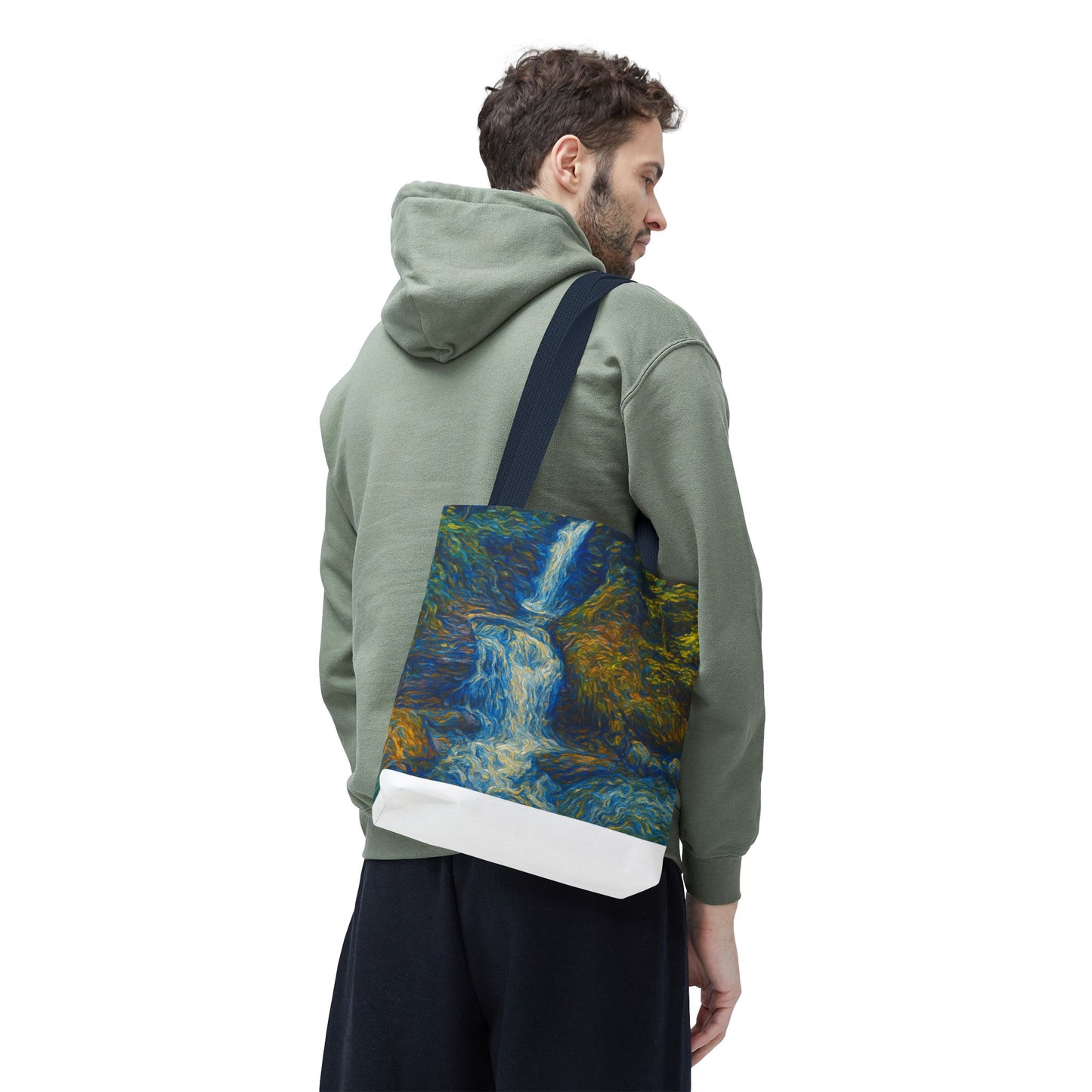 Nature-Inspired Tote Bag, Artistic Eco-Friendly Shopper, Waterfall Design, Reusable Market Bag, Gift for Nature Lovers