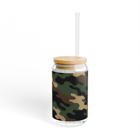 Camouflage Sipper Glass | 16oz Eco-Friendly Drinkware, Perfect for Outdoor Adventures, Camping, Parties, and Unique Gifts