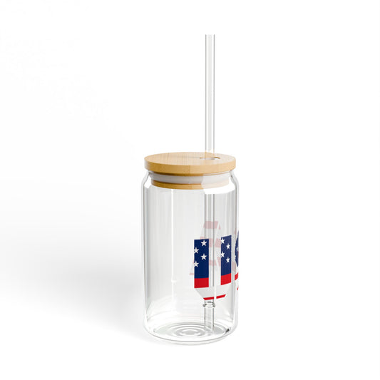 USA Flag Sipper Glass | 16oz Reusable Drinkware, Patriotic Glass, Summer Party Essential, 4th of July Celebration, Eco-Friendly Gift