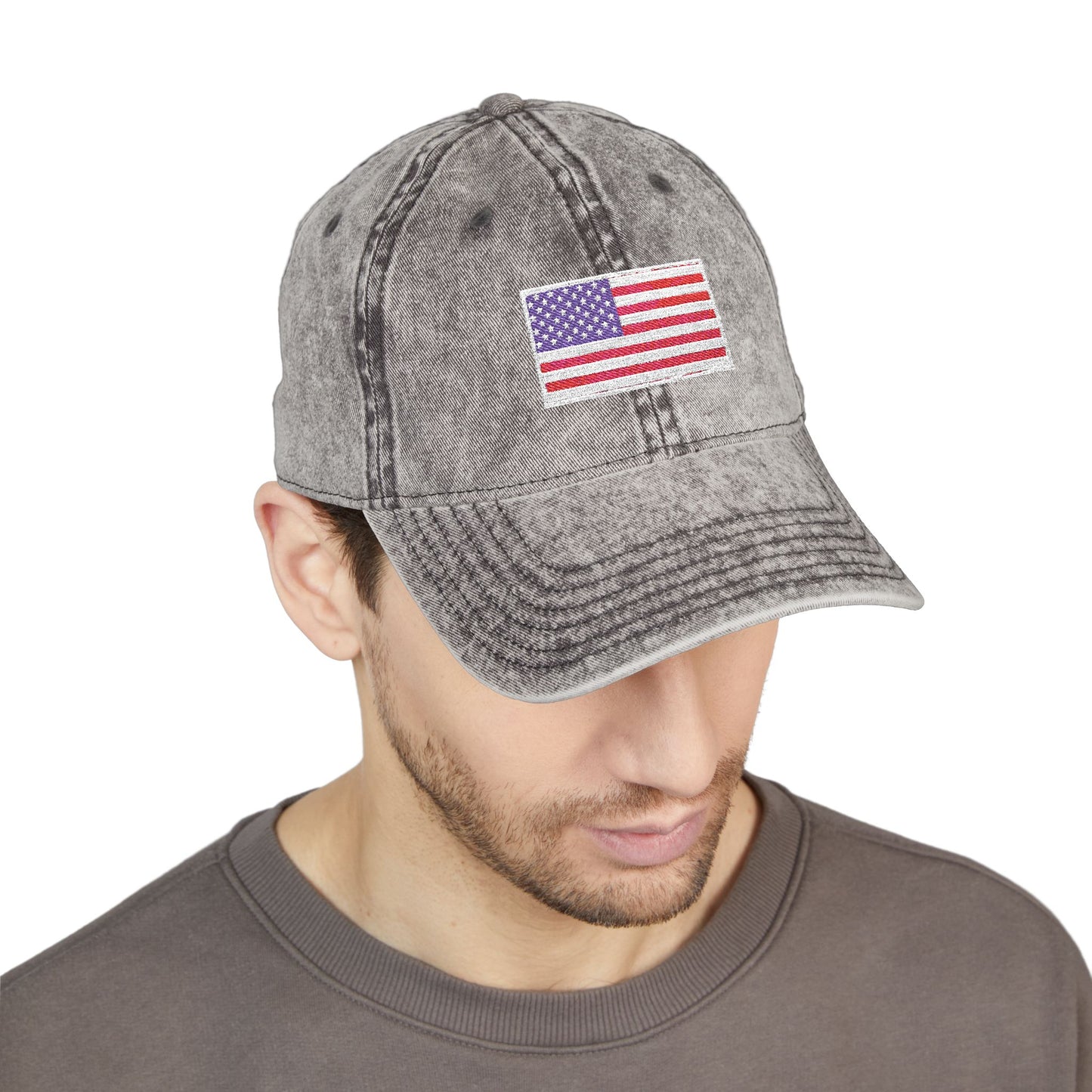 Embroidered Vintage Cap with USA Flag Design