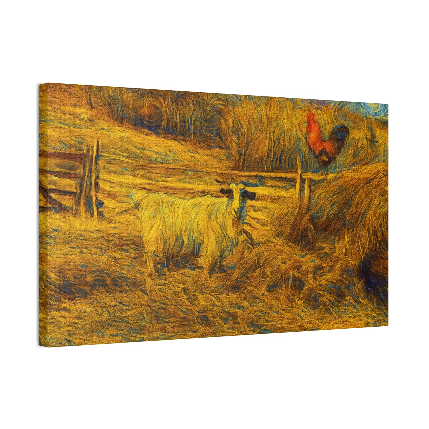 Farmhouse Canvas Wall Art - Rustic Animal Decor, Goat and Rooster Painting, Country Home, Farmhouse Style, Gift for Farmers