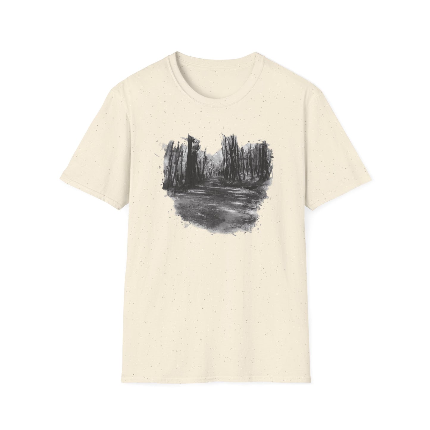 Unisex Softstyle T-Shirt with Abstract Landscape Art, Casual Wear, Gift for Art Lovers, Everyday Fashion, Nature Inspired Tee