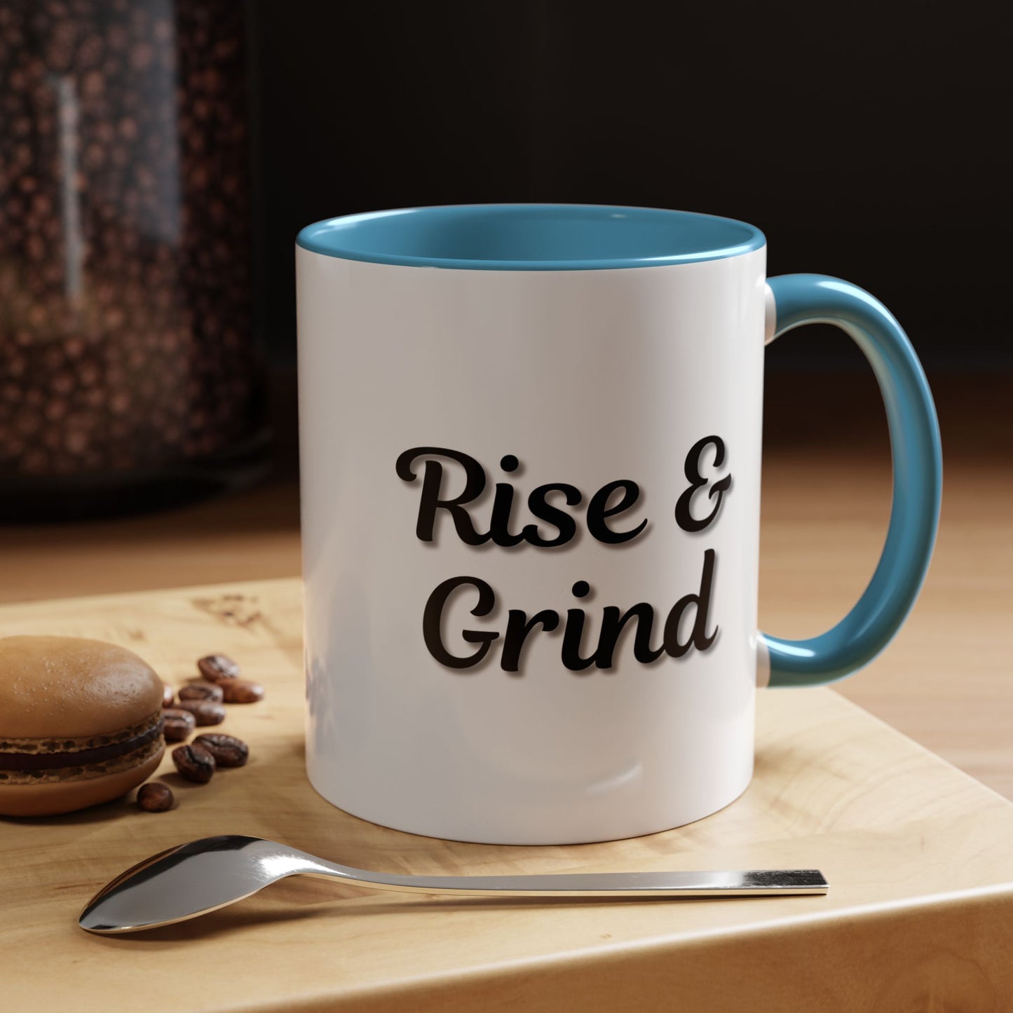 Rise & Grind Coffee Mug – Motivational Black Accent Mug for Daily Inspiration