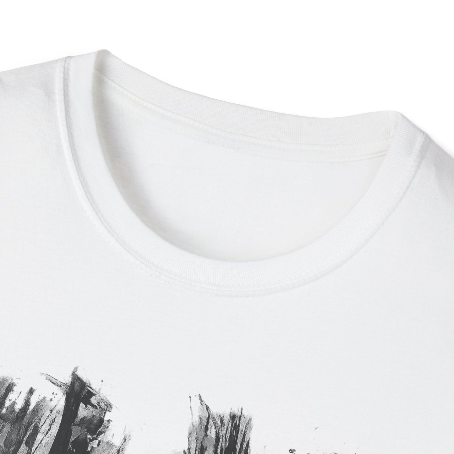 Unisex Softstyle T-Shirt with Abstract Landscape Art, Casual Wear, Gift for Art Lovers, Everyday Fashion, Nature Inspired Tee