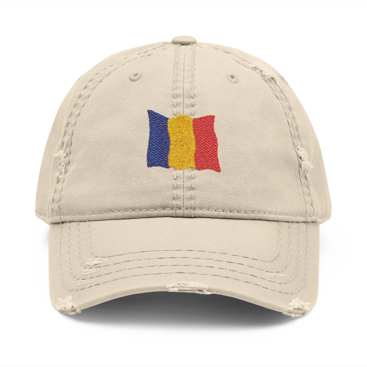 Embroidered Distressed Romanian Flag Dad Hat | Casual Cap for Everyday Style, Perfect Gift for Dad, Summer Outings, Festivals, Family Events - product image