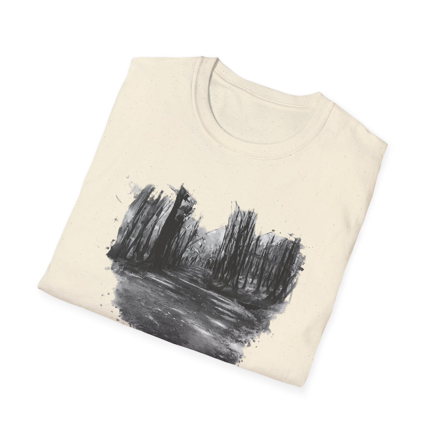 Unisex Softstyle T-Shirt with Abstract Landscape Art, Casual Wear, Gift for Art Lovers, Everyday Fashion, Nature Inspired Tee