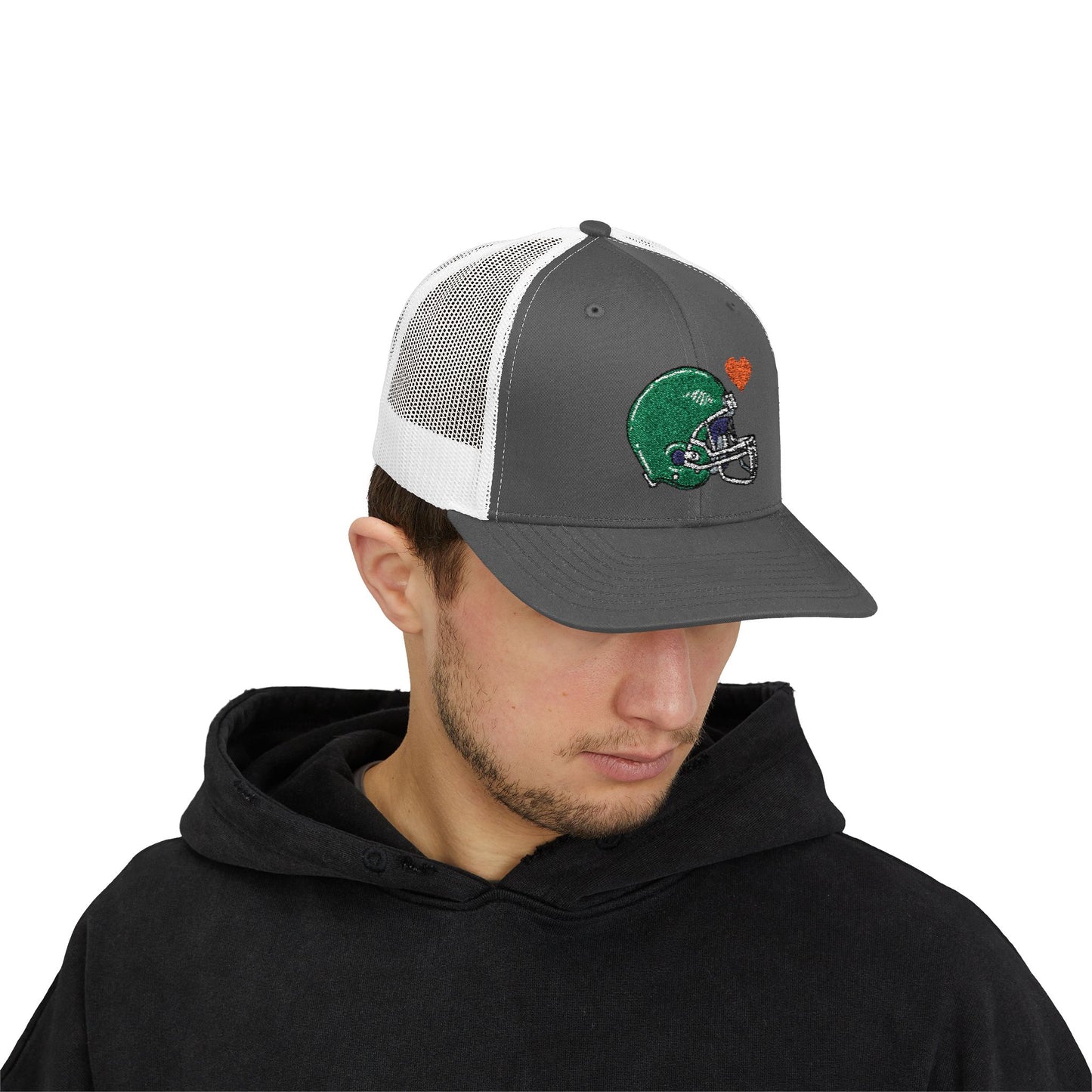 Snapback Trucker Cap with Football Heart Design - Perfect for Sports Fans, Gifts for Gamers, Casual Outings, Tailgating, and Team Spirit