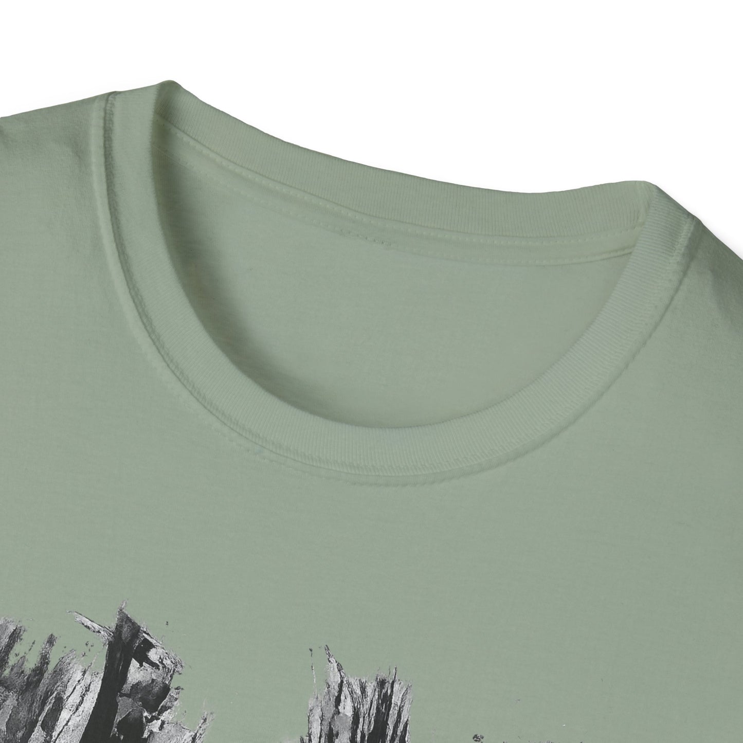 Unisex Softstyle T-Shirt with Abstract Landscape Art, Casual Wear, Gift for Art Lovers, Everyday Fashion, Nature Inspired Tee