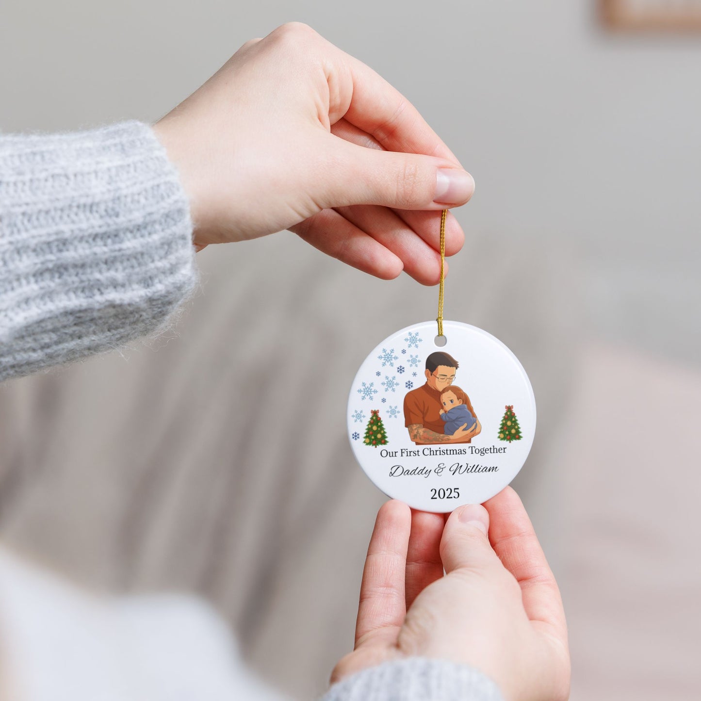 Daddy and Baby Personalized Ceramic Ornaments, Our First Christmas Together | 2025 Keepsake Gift, Holiday Decor, Tree Decoration, Family