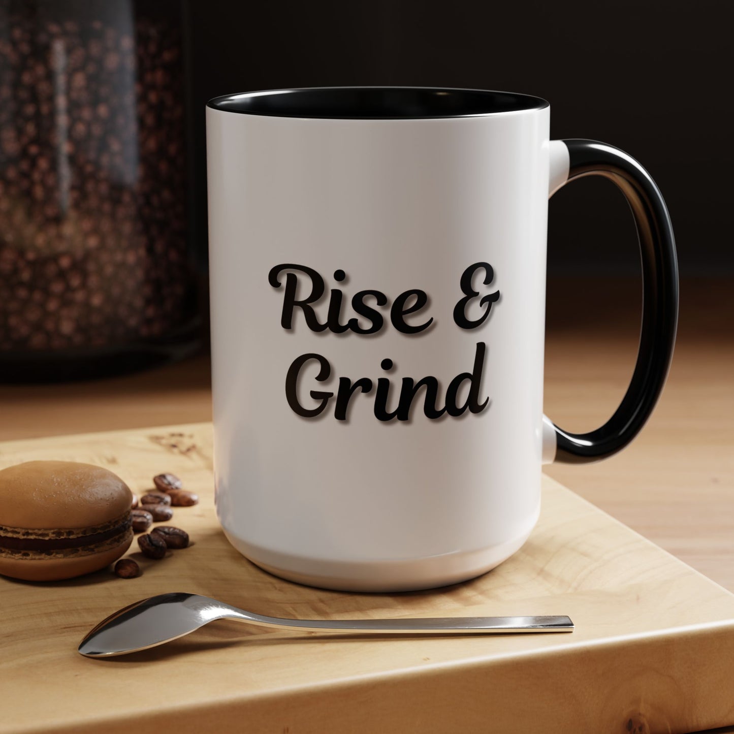 Rise & Grind Coffee Mug – Motivational Black Accent Mug for Daily Inspiration