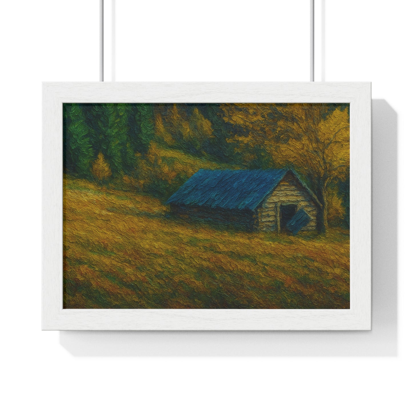 Rustic Cabin Framed Poster, Nature Wall Art, Cozy Home Decor, Gift for Farmhouse Lovers, Autumn Landscape Print