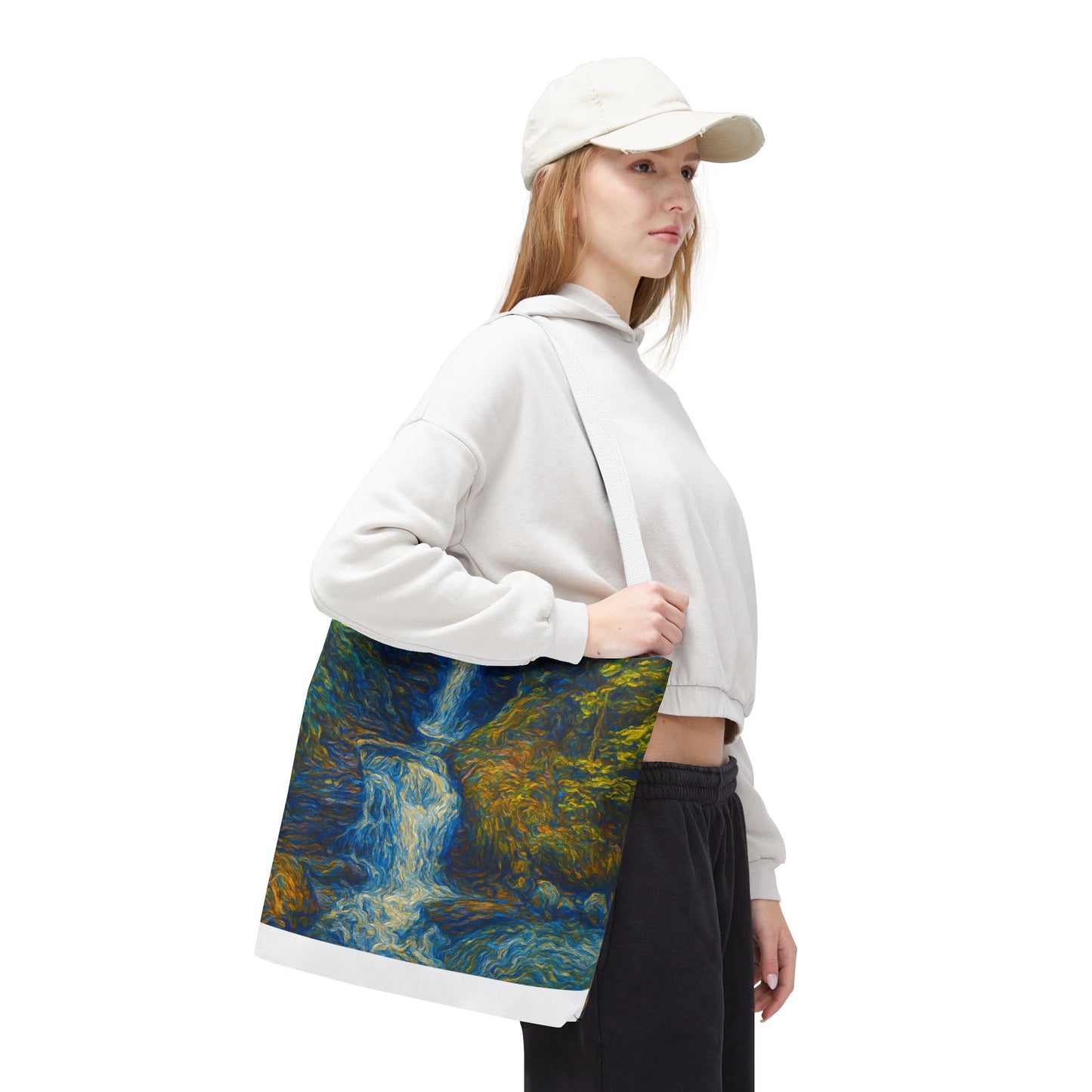 Nature-Inspired Tote Bag, Artistic Eco-Friendly Shopper, Waterfall Design, Reusable Market Bag, Gift for Nature Lovers