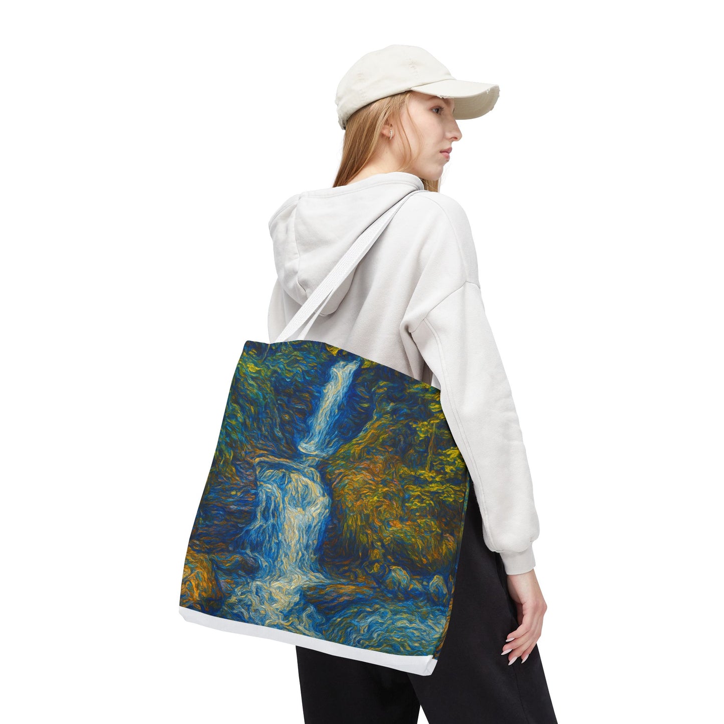 Nature-Inspired Tote Bag, Artistic Eco-Friendly Shopper, Waterfall Design, Reusable Market Bag, Gift for Nature Lovers