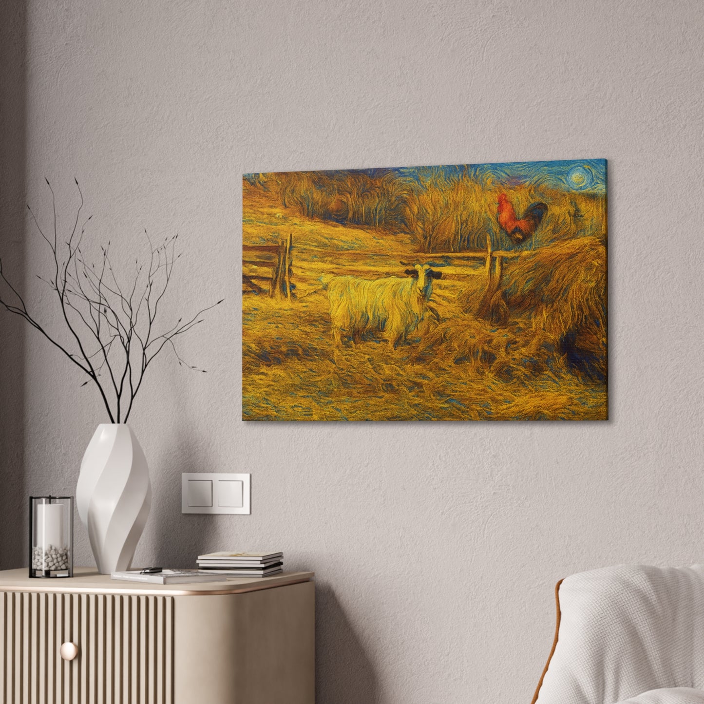 Farmhouse Canvas Wall Art - Rustic Animal Decor, Goat and Rooster Painting, Country Home, Farmhouse Style, Gift for Farmers