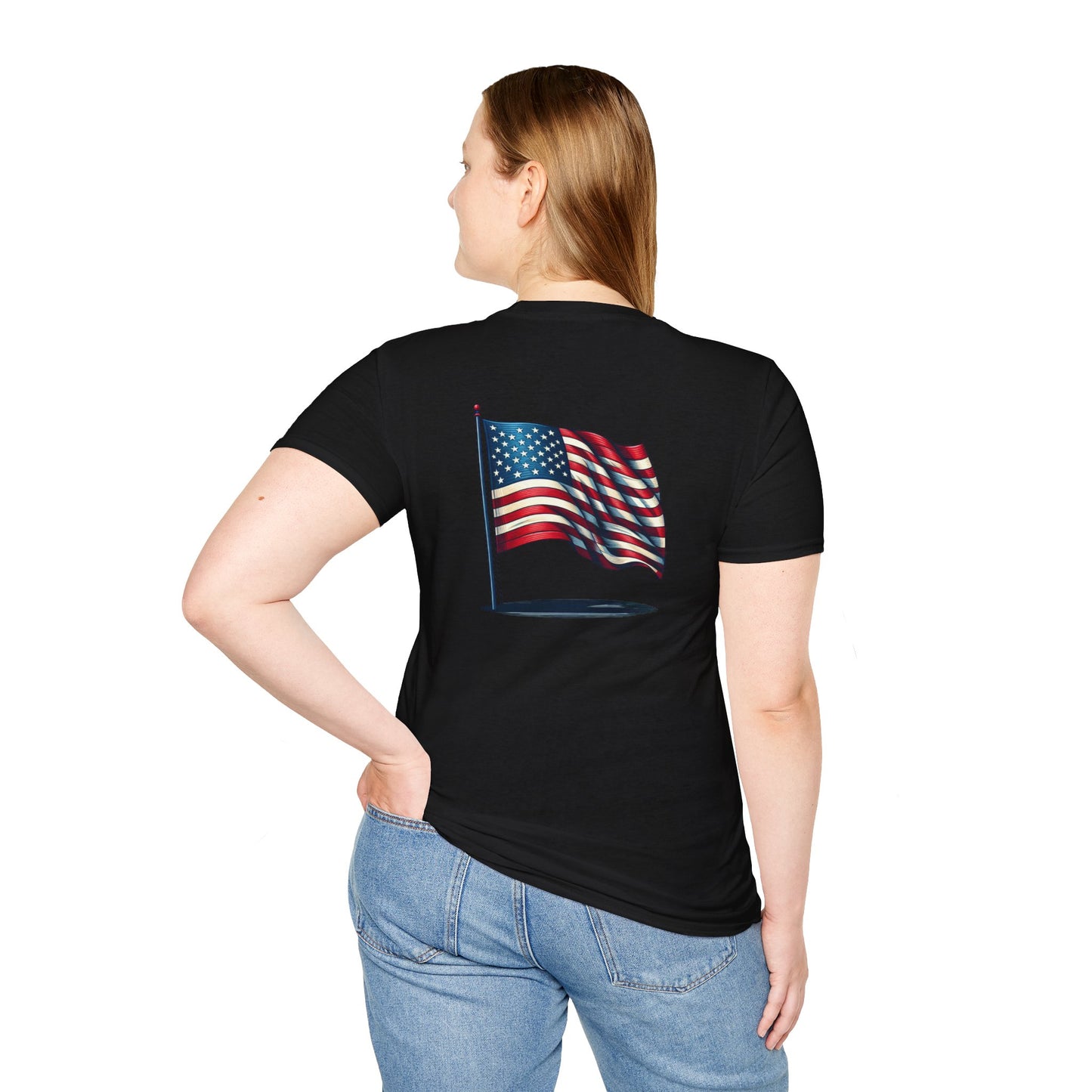 Patriotic Unisex Softstyle T-Shirt, American Flag Tee, USA Pride Shirt, Perfect for Independence Day, Casual Wear