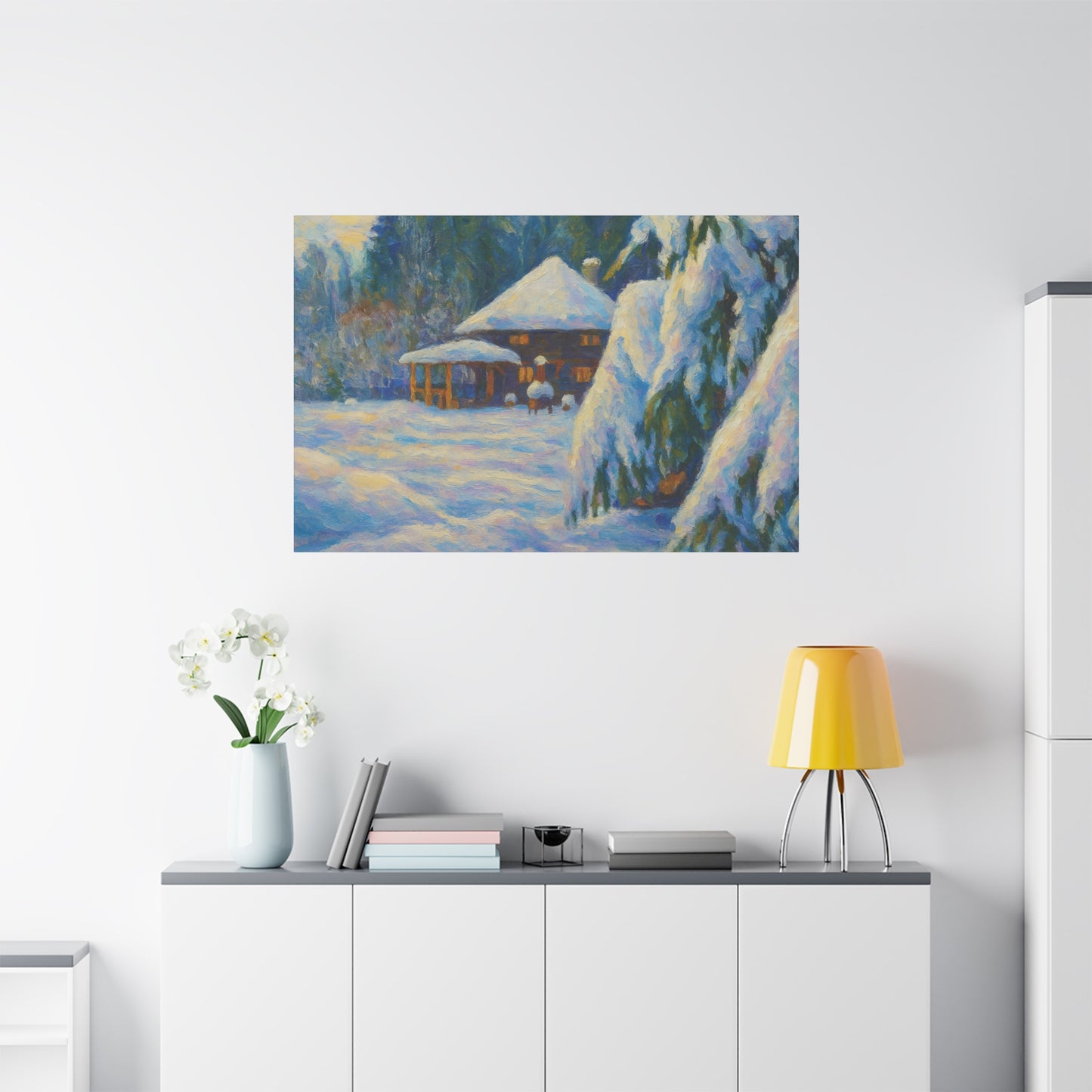 Winter Landscape Canvas Wall Art, Cozy Home Decor, Christmas Gift, Seasonal Artwork, Impressionist Style