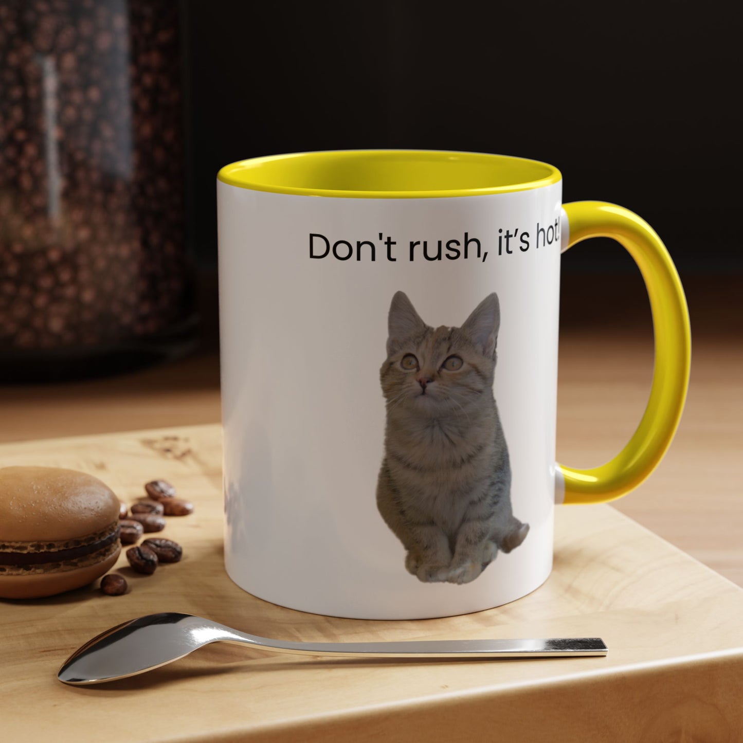 Cute Cat Coffee Mug - "Don't Rush, It's Hot!"