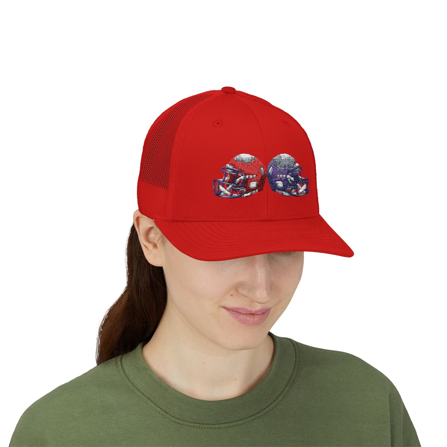 Sporty Snapback Trucker Cap with Football Helmets, Baseball Cap, Outdoor Activity Hat, Gift for Sports Fans, Team Spirit Wear