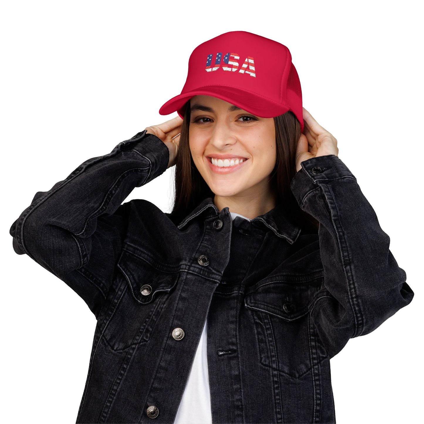 USA Flag Embroidered Foam Trucker Hat, Patriotic Cap, Red Mesh Hat, Summer Outdoor Gear, Festival Accessory, July 4th Gift