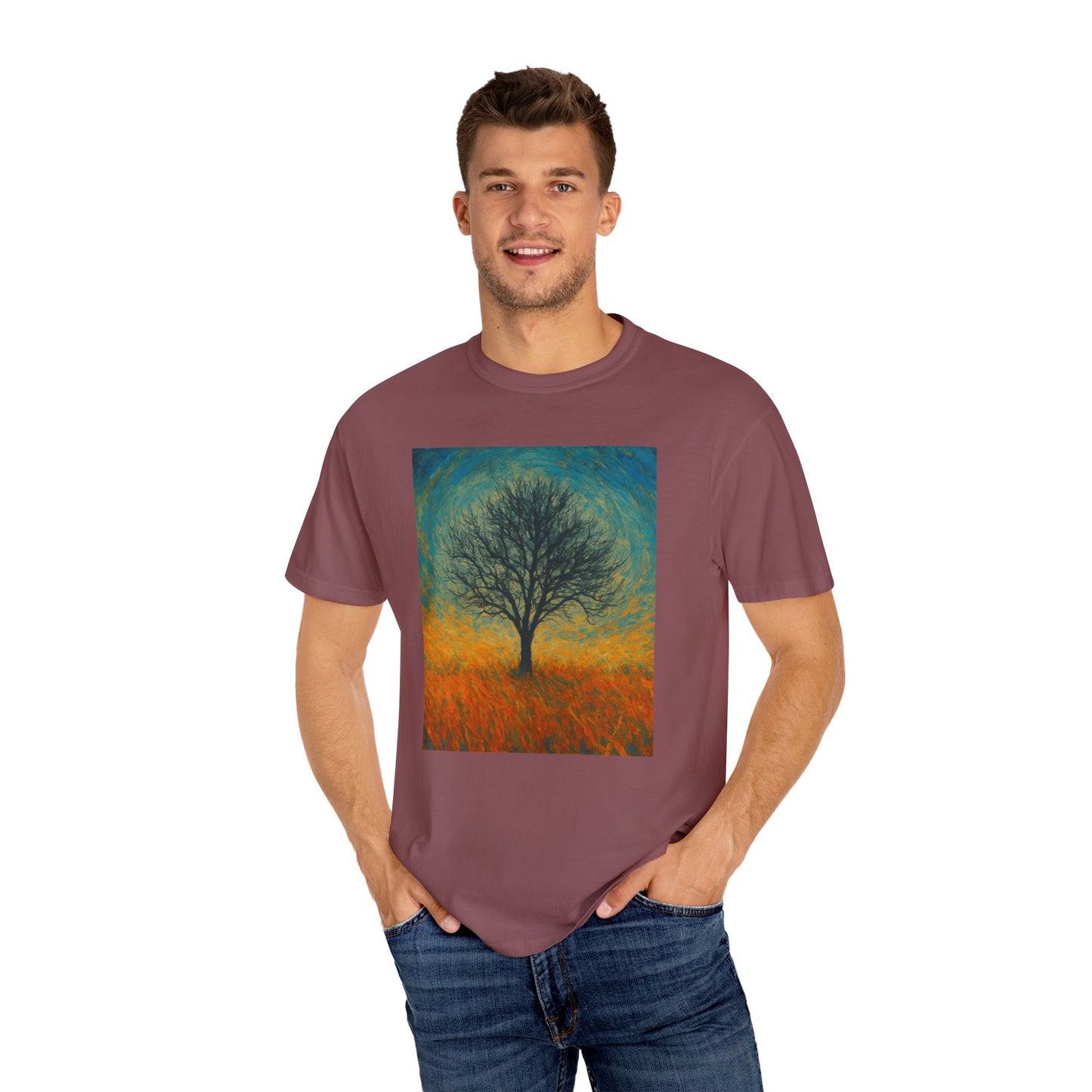 Nature-Themed Unisex Garment-Dyed T-Shirt - Tree Design, Bohemian Tee, Nature Lover Gift, Eco-Friendly Fashion, Casual Wear