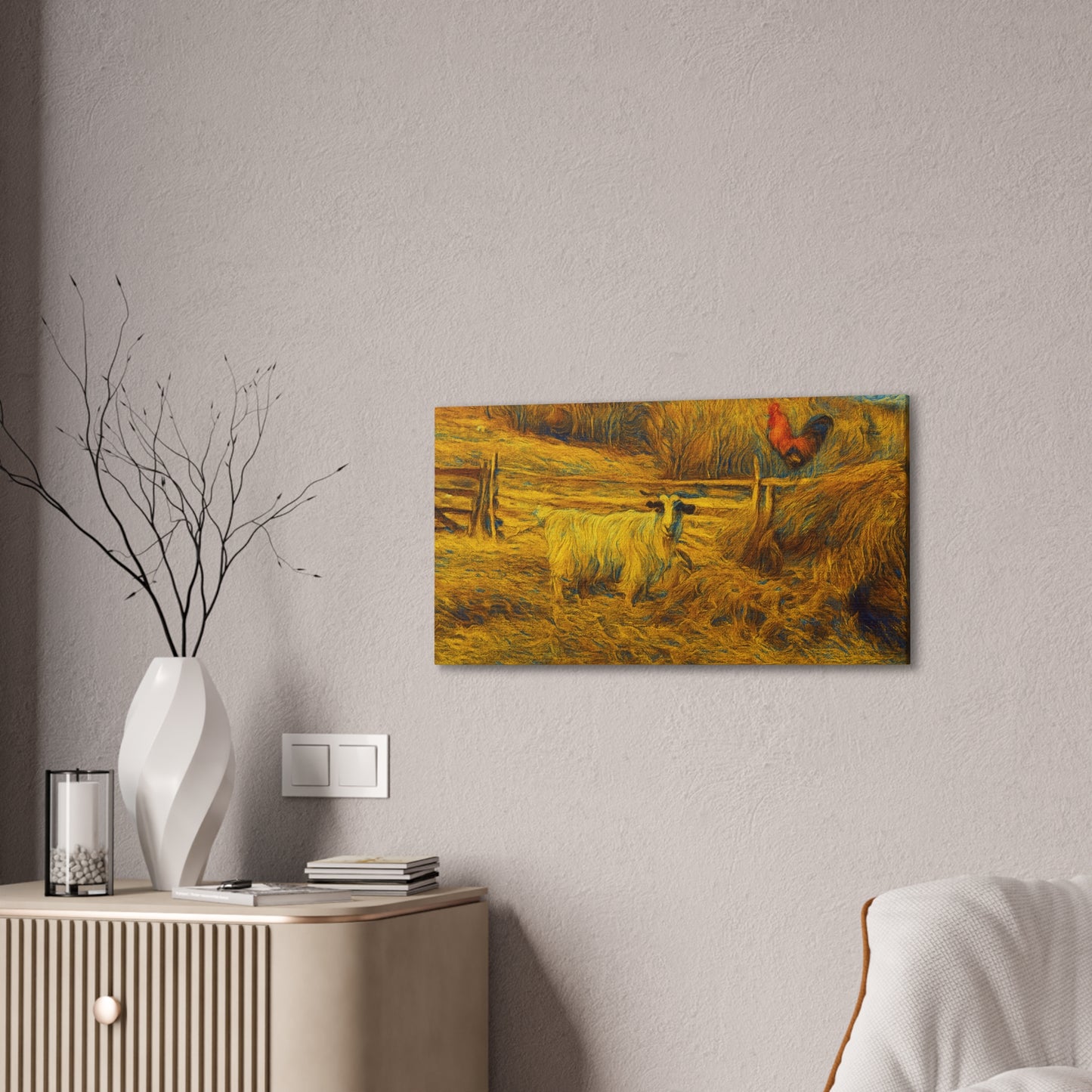 Farmhouse Canvas Wall Art - Rustic Animal Decor, Goat and Rooster Painting, Country Home, Farmhouse Style, Gift for Farmers