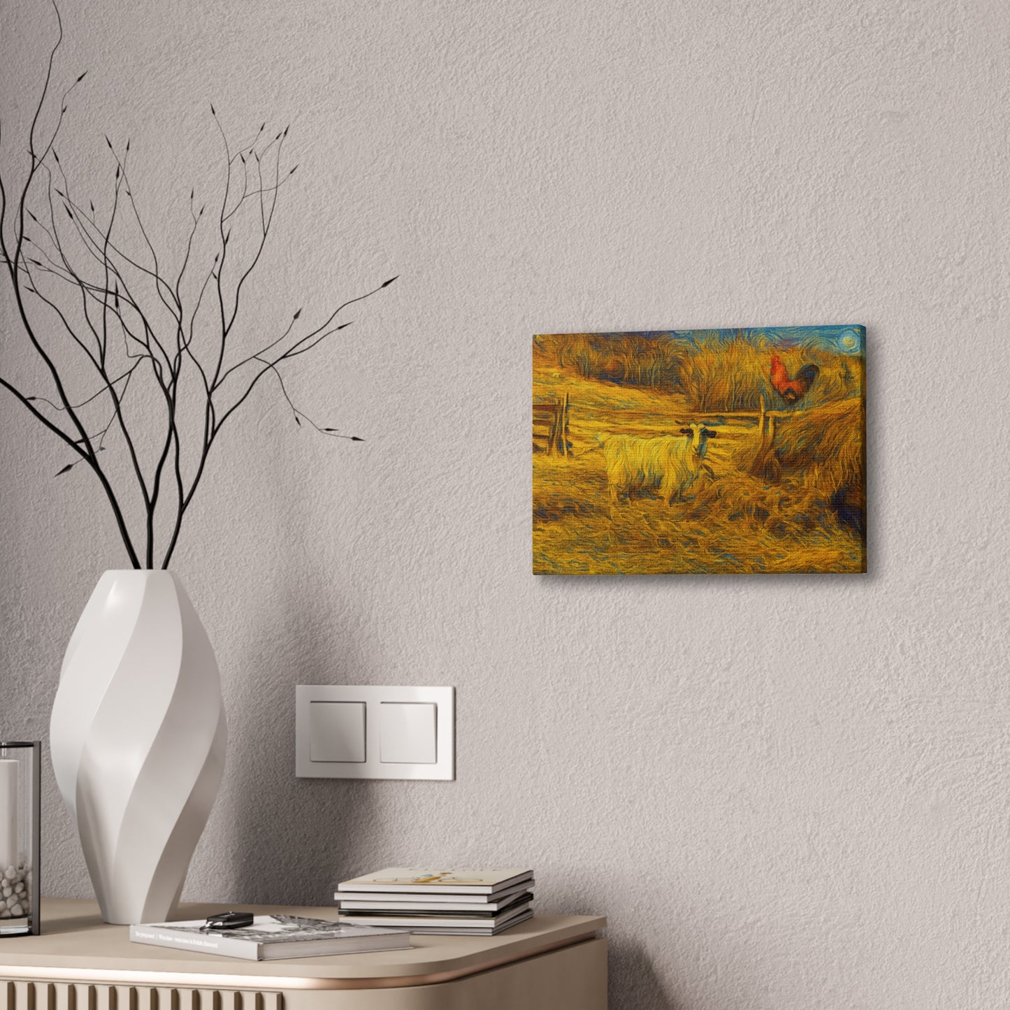 Farmhouse Canvas Wall Art - Rustic Animal Decor, Goat and Rooster Painting, Country Home, Farmhouse Style, Gift for Farmers