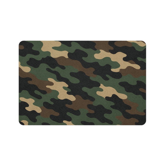 Camo & Black Pet Food Mat - Stylish Dog Dish Mat, Non-Slip Feeding Mat, Easy Clean Cat Food Mat, Pet Supplies, Home Decor