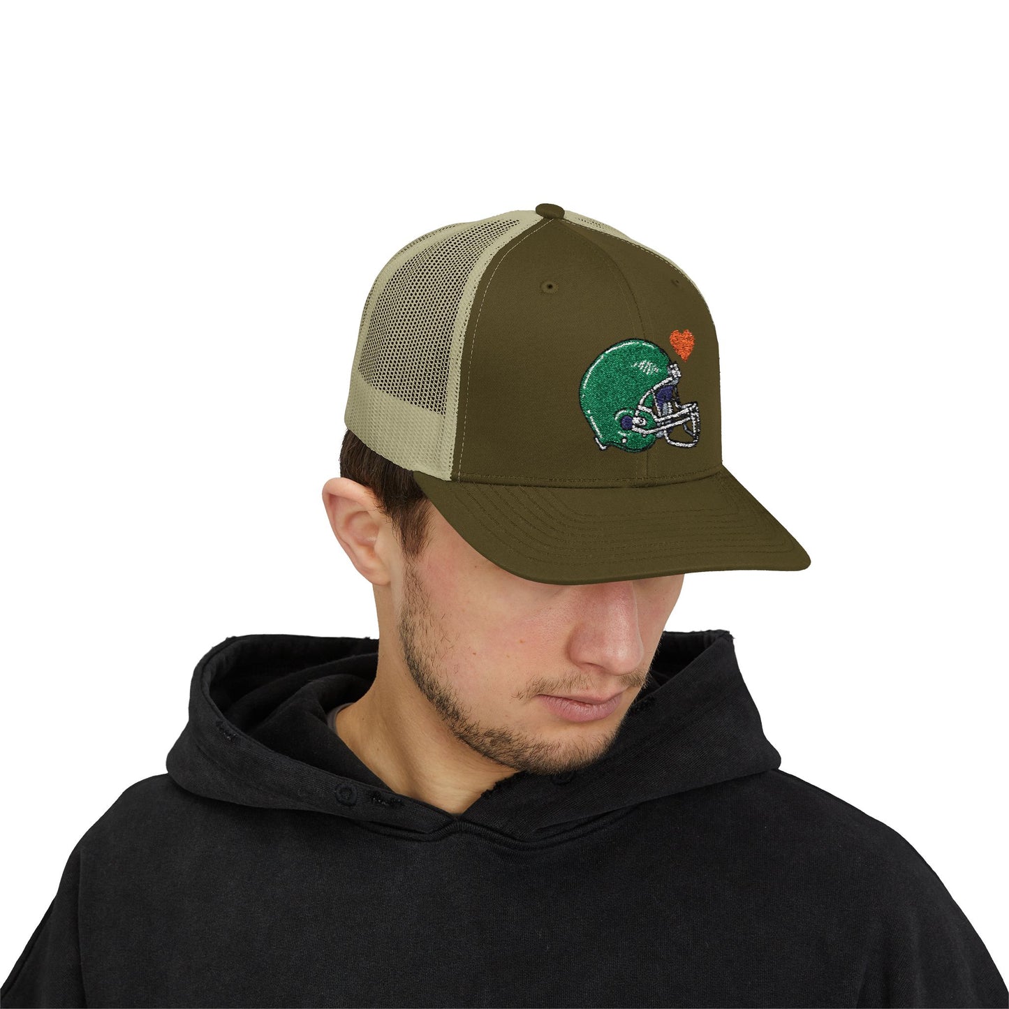 Snapback Trucker Cap with Football Heart Design - Perfect for Sports Fans, Gifts for Gamers, Casual Outings, Tailgating, and Team Spirit