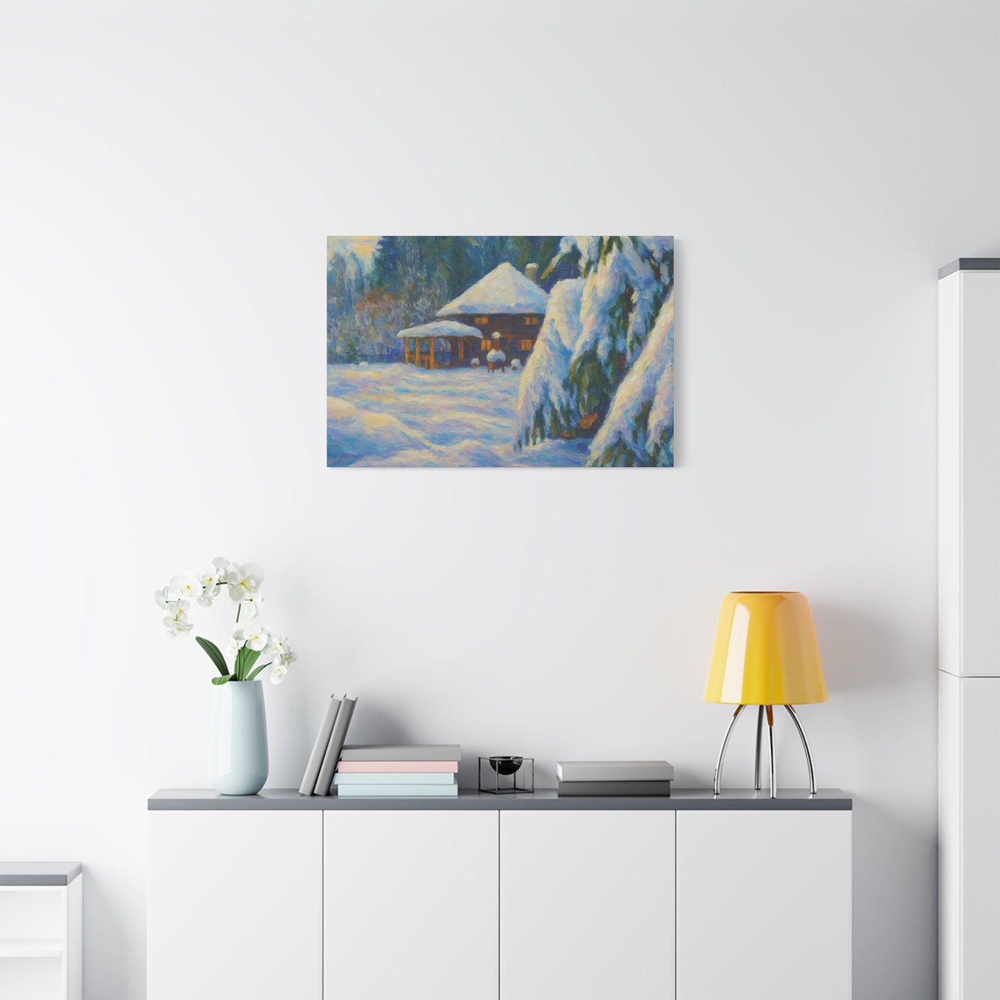 Winter Landscape Canvas Wall Art, Cozy Home Decor, Christmas Gift, Seasonal Artwork, Impressionist Style
