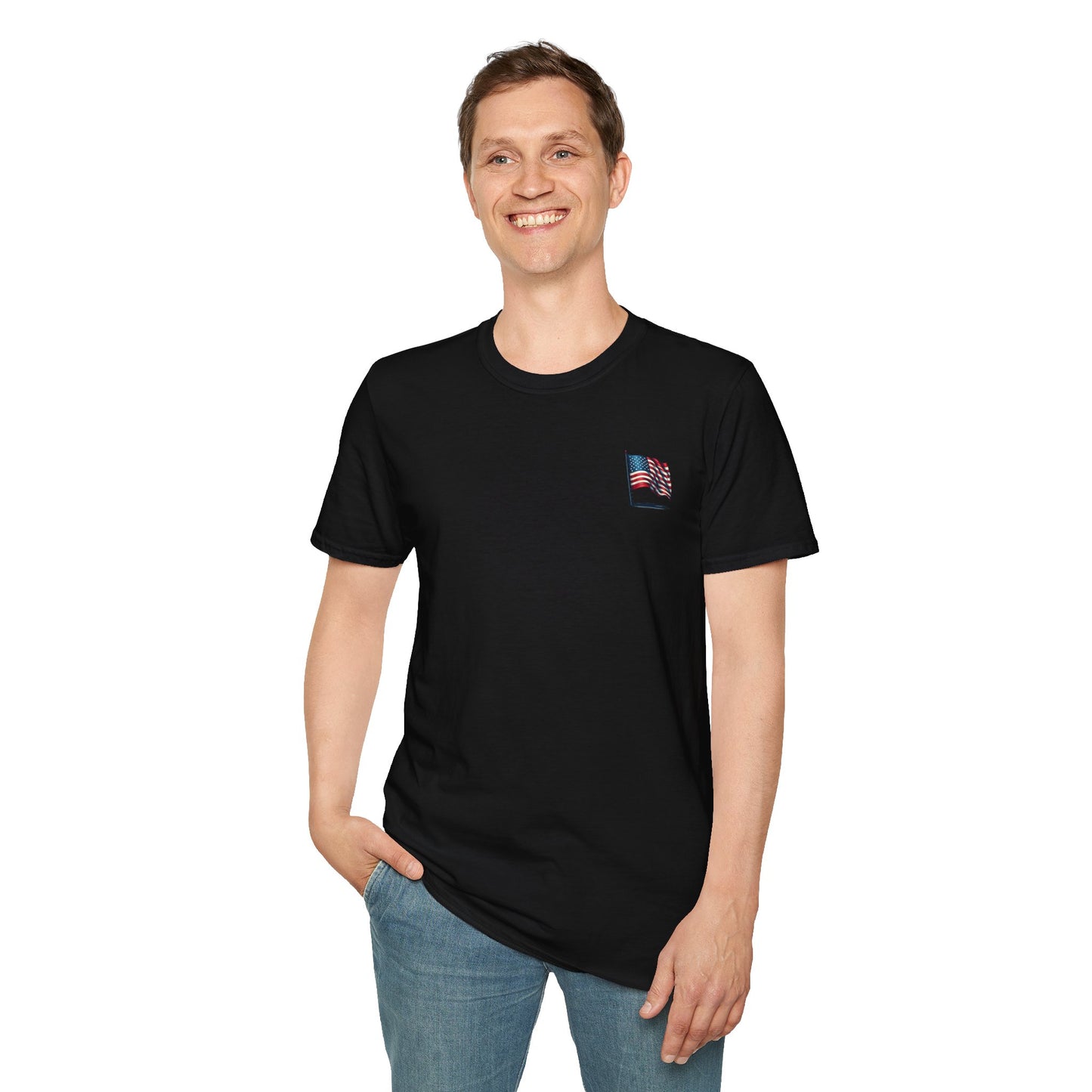Patriotic Unisex Softstyle T-Shirt, American Flag Tee, USA Pride Shirt, Perfect for Independence Day, Casual Wear