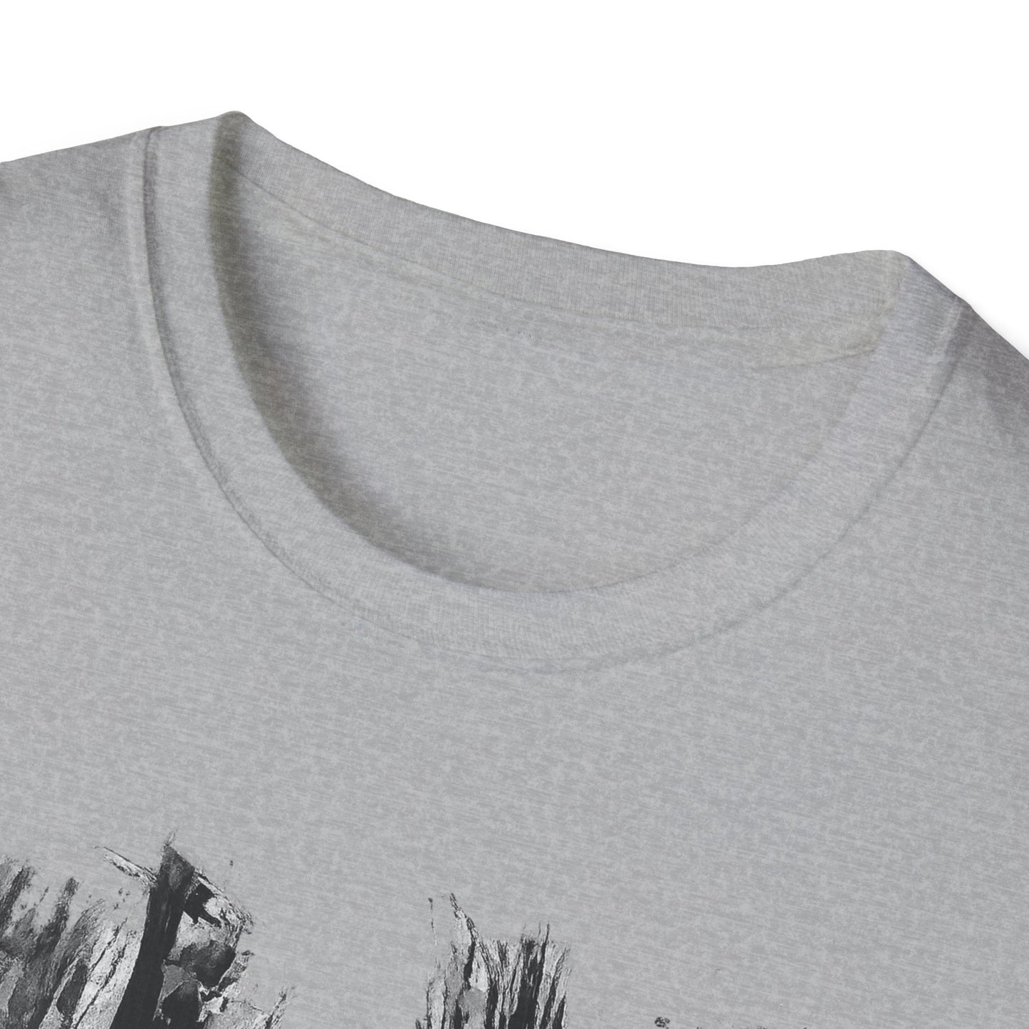 Unisex Softstyle T-Shirt with Abstract Landscape Art, Casual Wear, Gift for Art Lovers, Everyday Fashion, Nature Inspired Tee