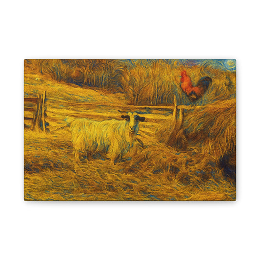 Farmhouse Canvas Wall Art - Rustic Animal Decor, Goat and Rooster Painting, Country Home, Farmhouse Style, Gift for Farmers