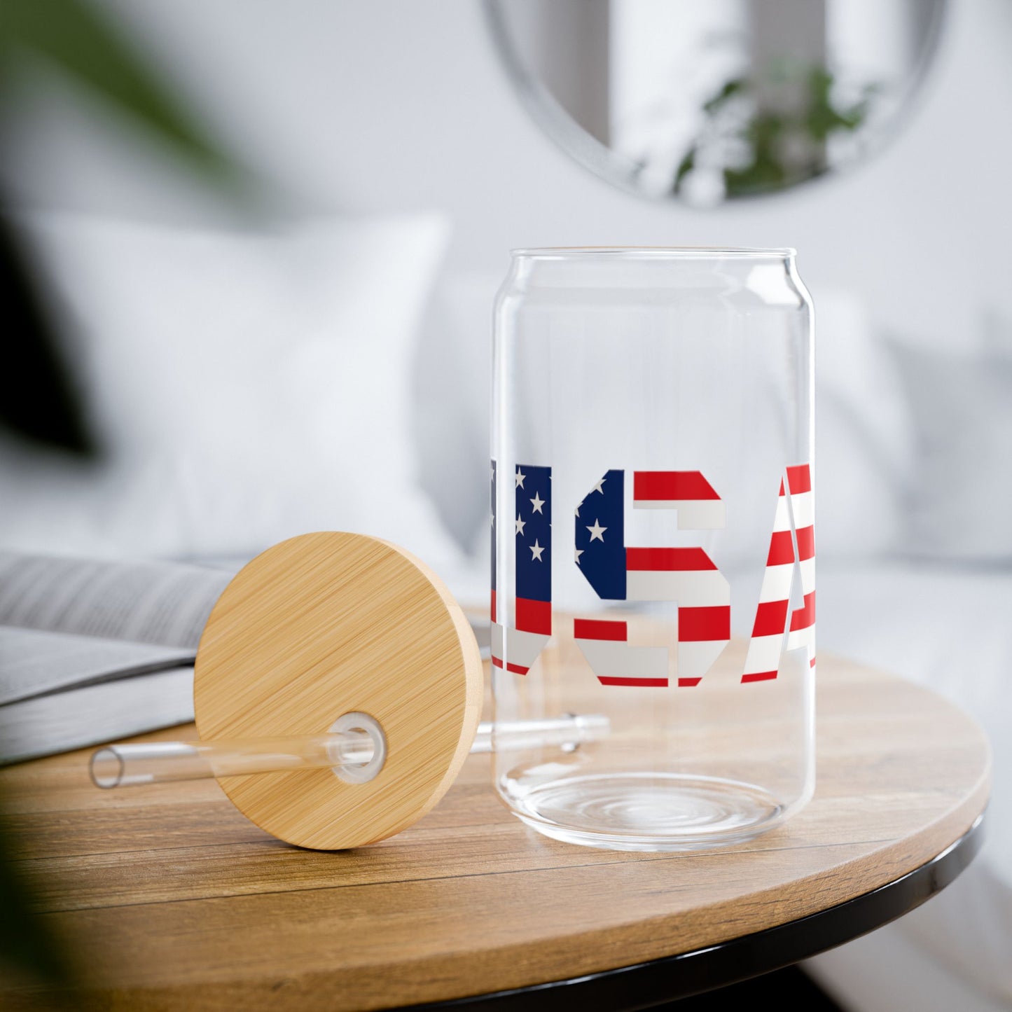 USA Flag Sipper Glass | 16oz Reusable Drinkware, Patriotic Glass, Summer Party Essential, 4th of July Celebration, Eco-Friendly Gift