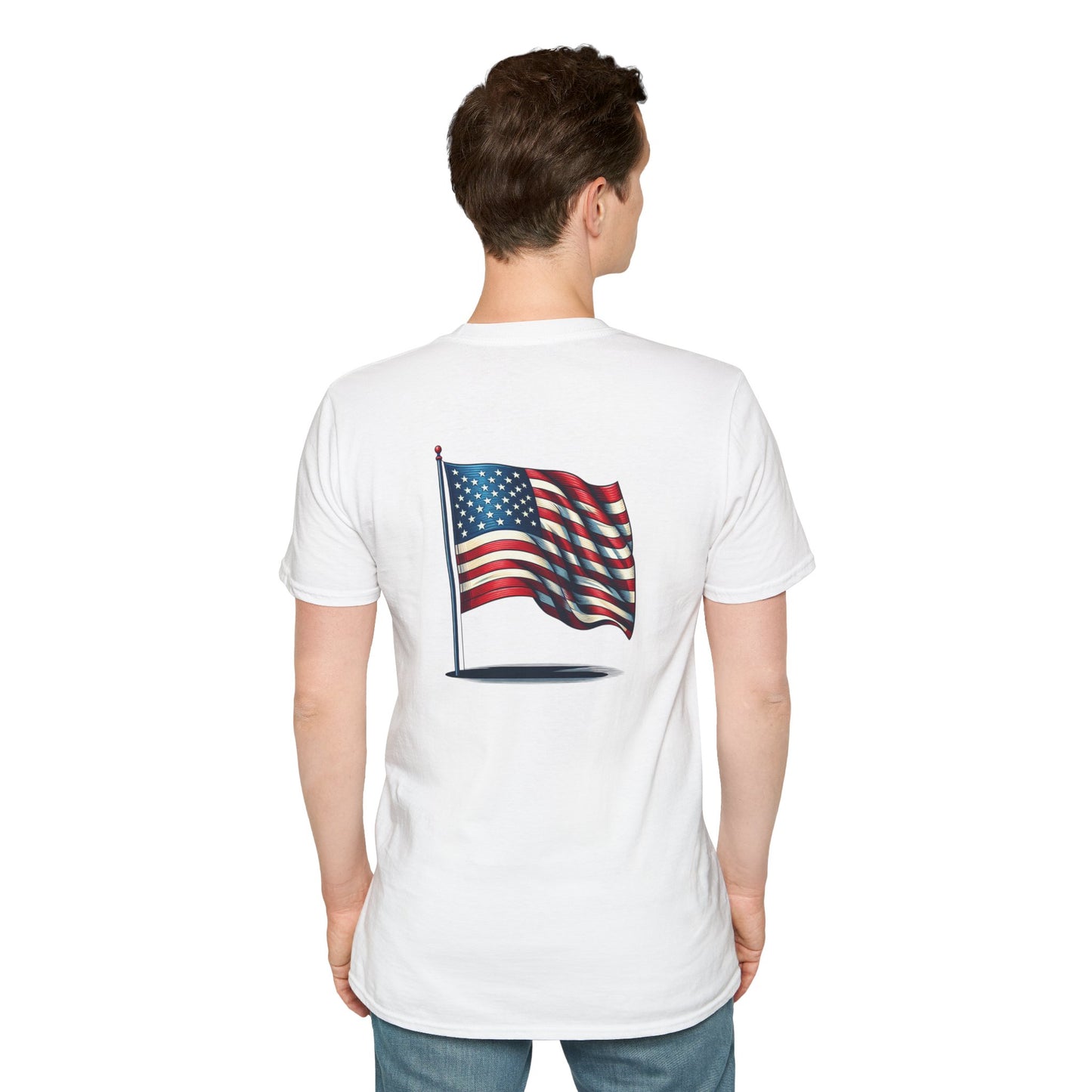 Patriotic Unisex Softstyle T-Shirt, American Flag Tee, USA Pride Shirt, Perfect for Independence Day, Casual Wear