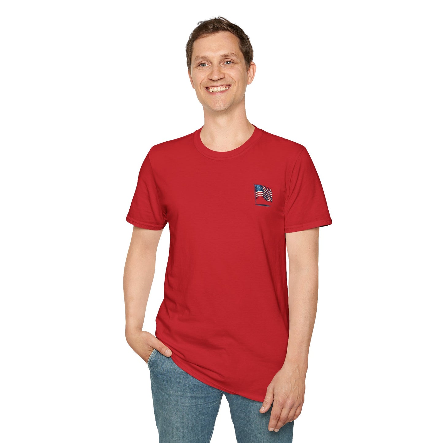Patriotic Unisex Softstyle T-Shirt, American Flag Tee, USA Pride Shirt, Perfect for Independence Day, Casual Wear
