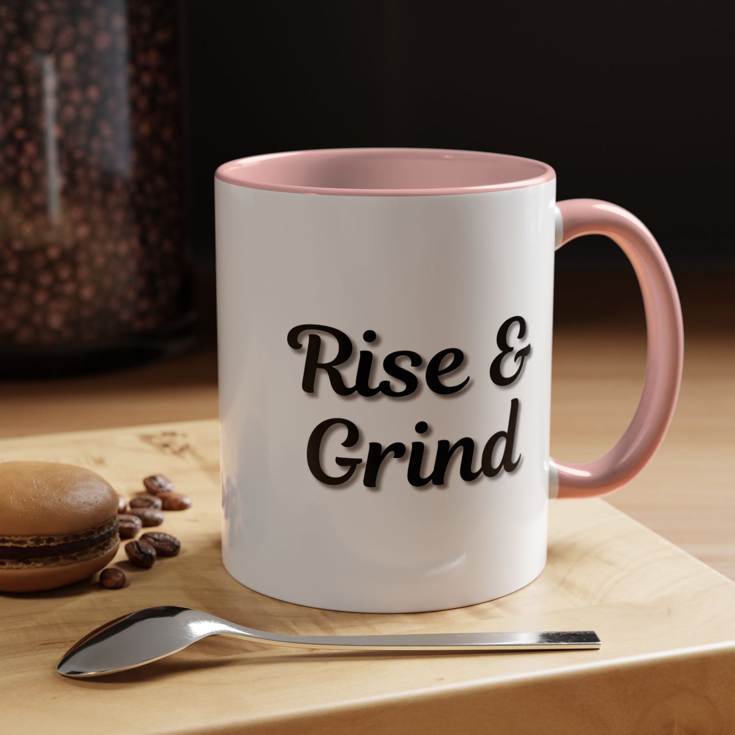 Rise & Grind Coffee Mug – Motivational Black Accent Mug for Daily Inspiration