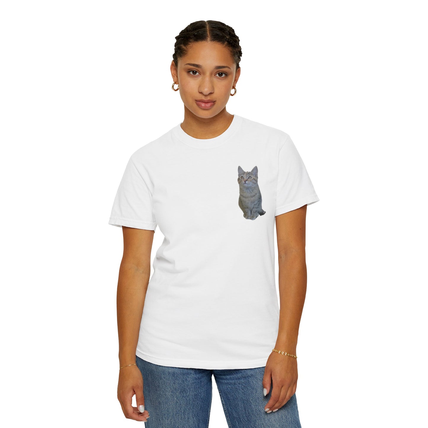 Whimsical Cat Pocket T-Shirt for Cat Lovers