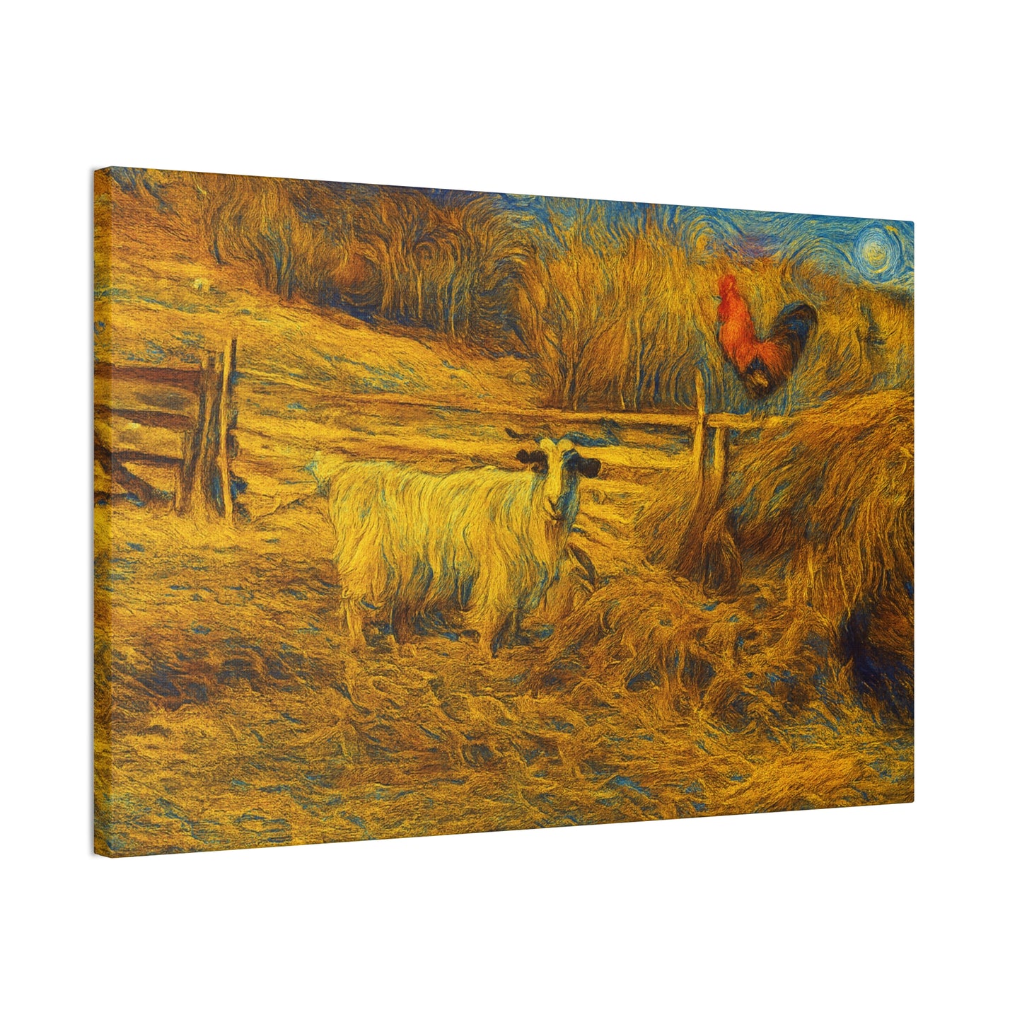 Farmhouse Canvas Wall Art - Rustic Animal Decor, Goat and Rooster Painting, Country Home, Farmhouse Style, Gift for Farmers