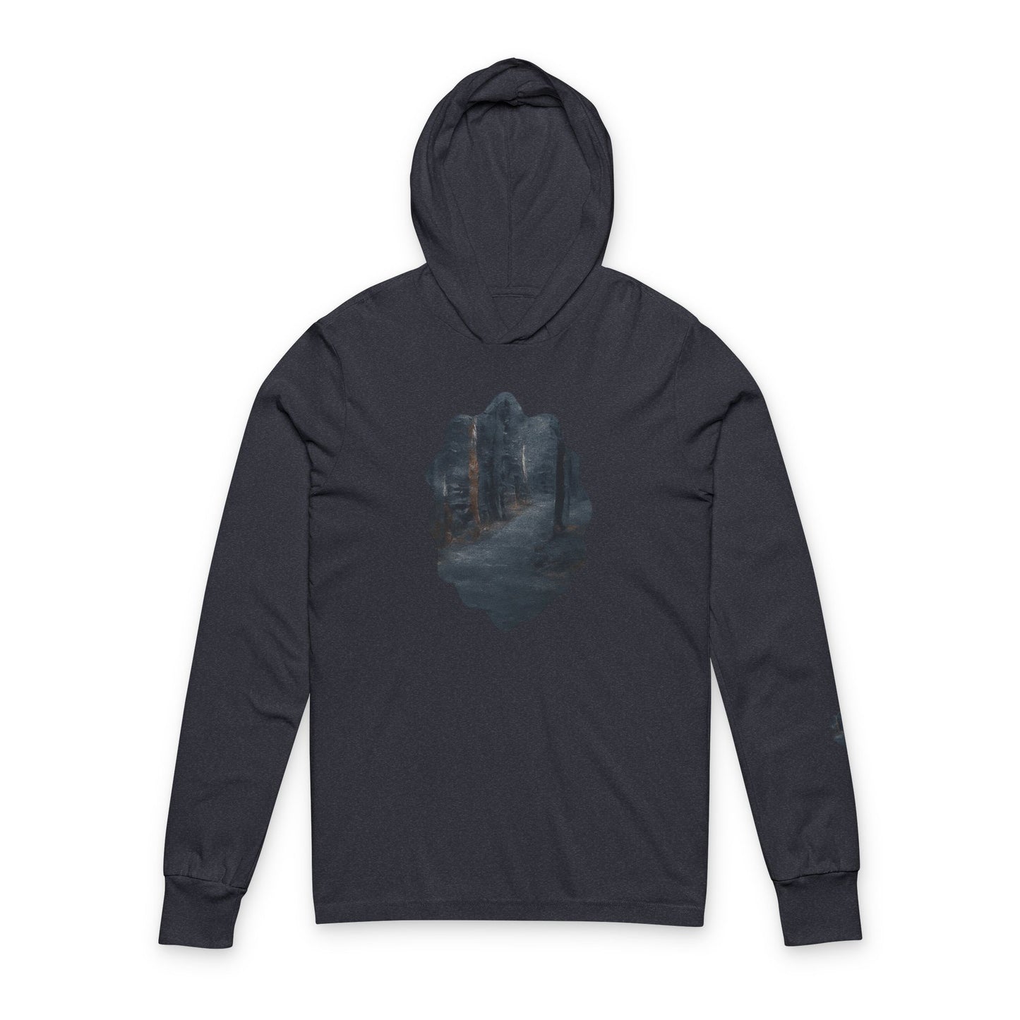 Unisex Hooded Long Sleeve Tee with Dreamy Forest Design | Cozy Casual Wear, Perfect for Camping, Hiking, Gift for Nature Lovers