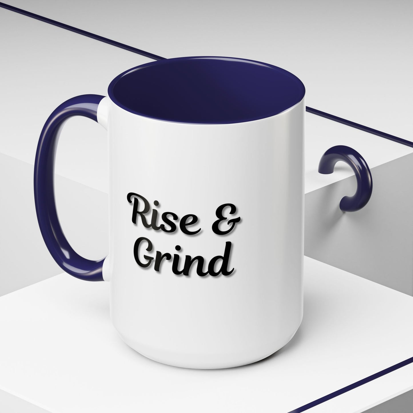 Rise & Grind Coffee Mug – Motivational Black Accent Mug for Daily Inspiration