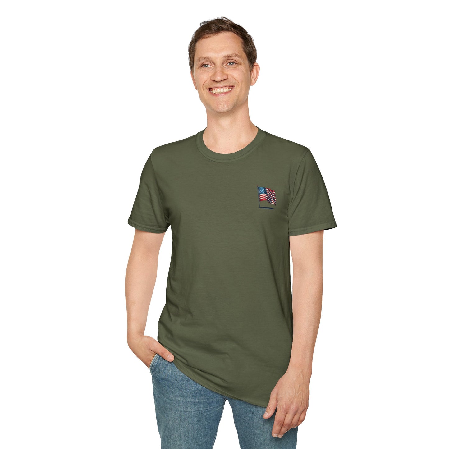 Patriotic Unisex Softstyle T-Shirt, American Flag Tee, USA Pride Shirt, Perfect for Independence Day, Casual Wear