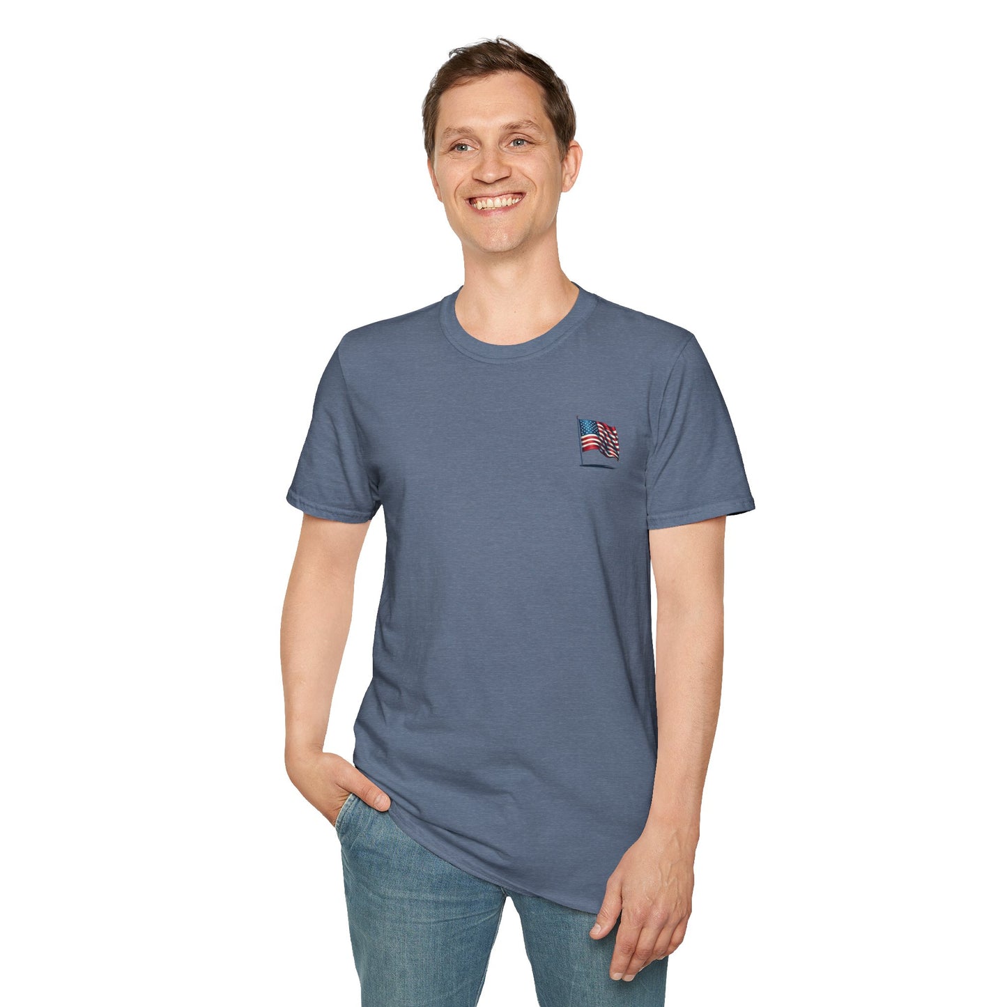 Patriotic Unisex Softstyle T-Shirt, American Flag Tee, USA Pride Shirt, Perfect for Independence Day, Casual Wear