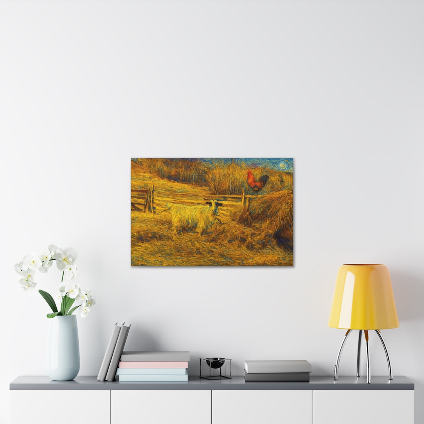 Farmhouse Canvas Wall Art - Rustic Animal Decor, Goat and Rooster Painting, Country Home, Farmhouse Style, Gift for Farmers