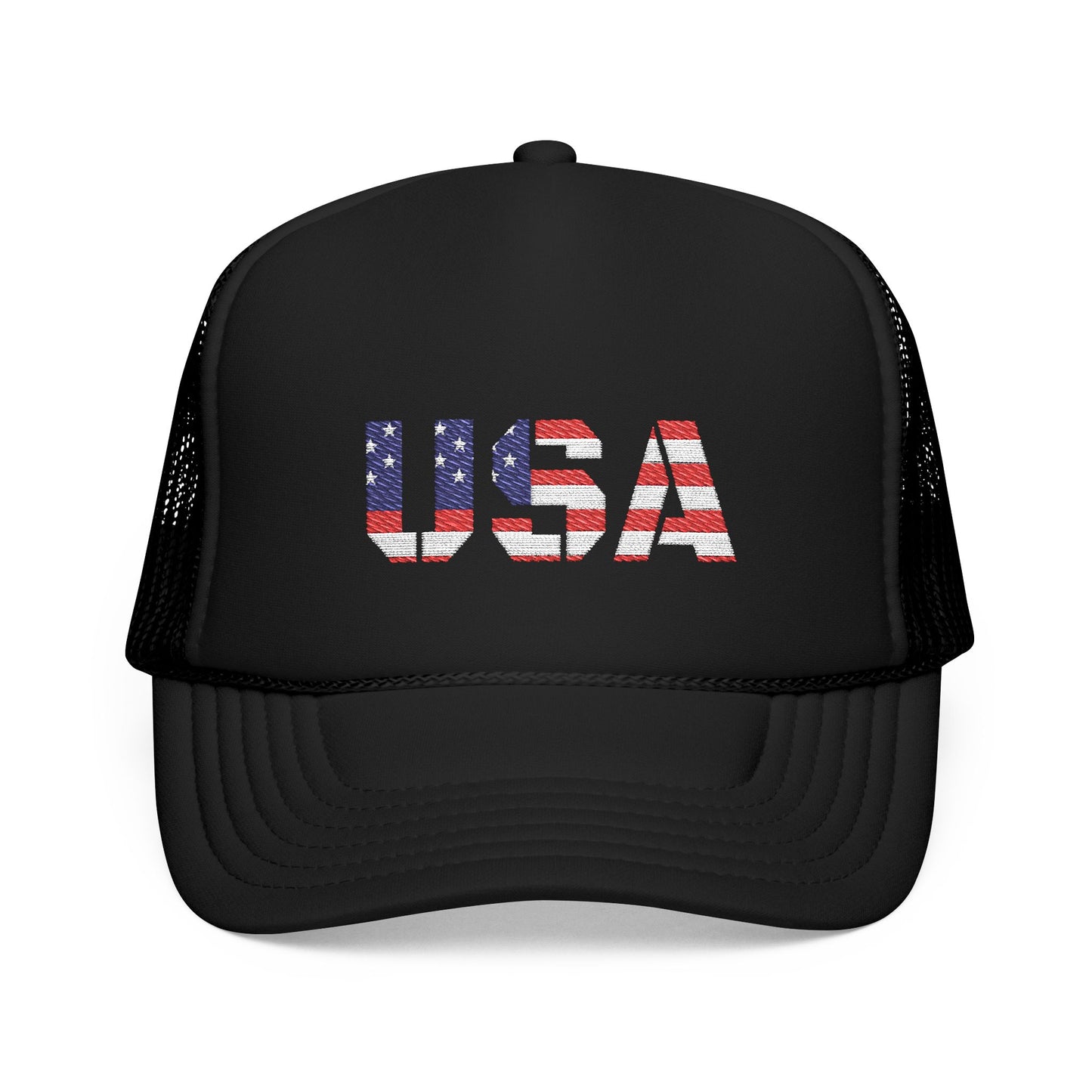 USA Flag Embroidered Foam Trucker Hat, Patriotic Cap, Red Mesh Hat, Summer Outdoor Gear, Festival Accessory, July 4th Gift