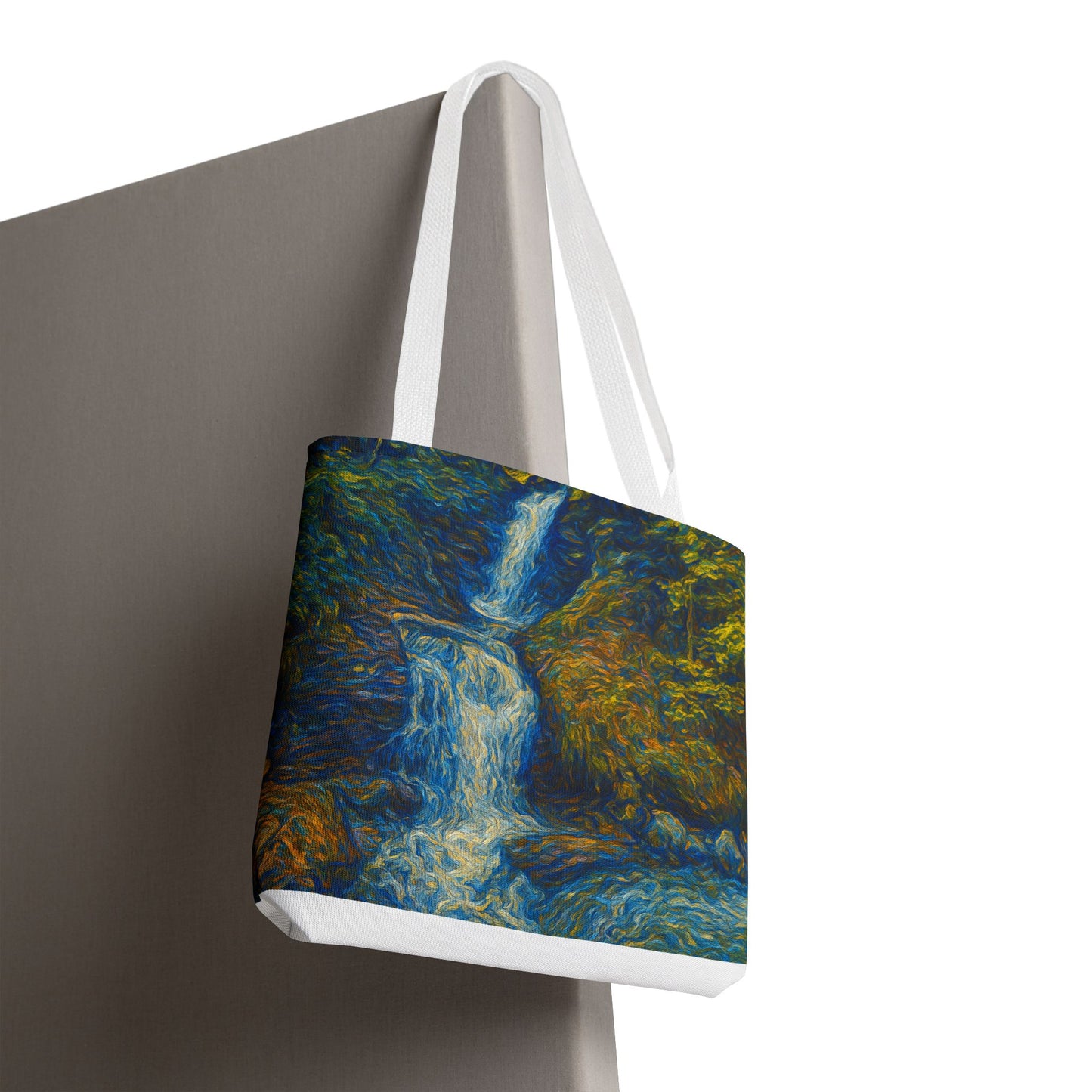 Nature-Inspired Tote Bag, Artistic Eco-Friendly Shopper, Waterfall Design, Reusable Market Bag, Gift for Nature Lovers