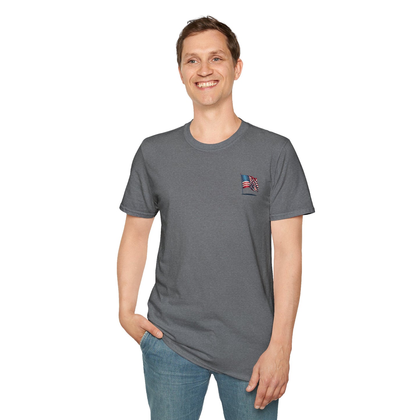 Patriotic Unisex Softstyle T-Shirt, American Flag Tee, USA Pride Shirt, Perfect for Independence Day, Casual Wear
