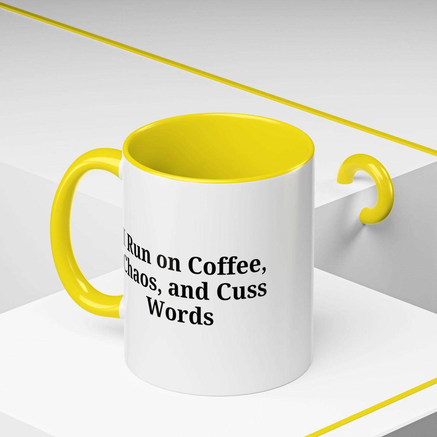 Funny Black Accent Coffee Mug - "I Run on Coffee, Chaos, and Cuss Words" - Ideal Gift for Coffee Lovers
