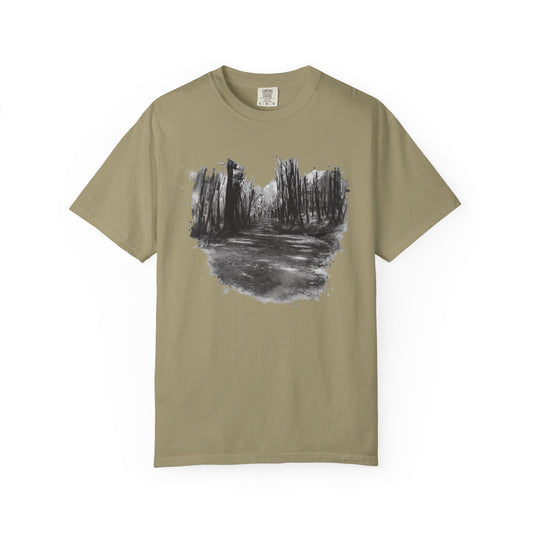 Artistic Forest Scene T-shirt | Nature Lover Gift, Outdoor Adventure Tee, Eco-Friendly Fashion, Vintage Inspired Clothing, Unisex Gift