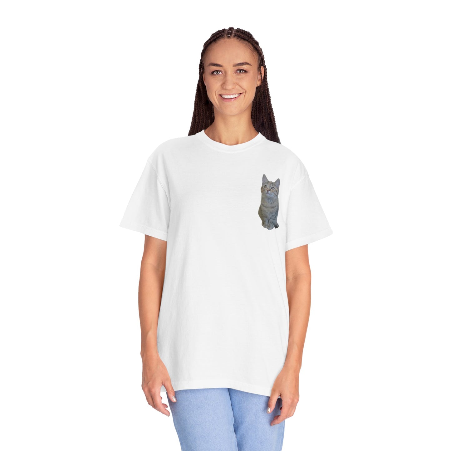 Whimsical Cat Pocket T-Shirt for Cat Lovers
